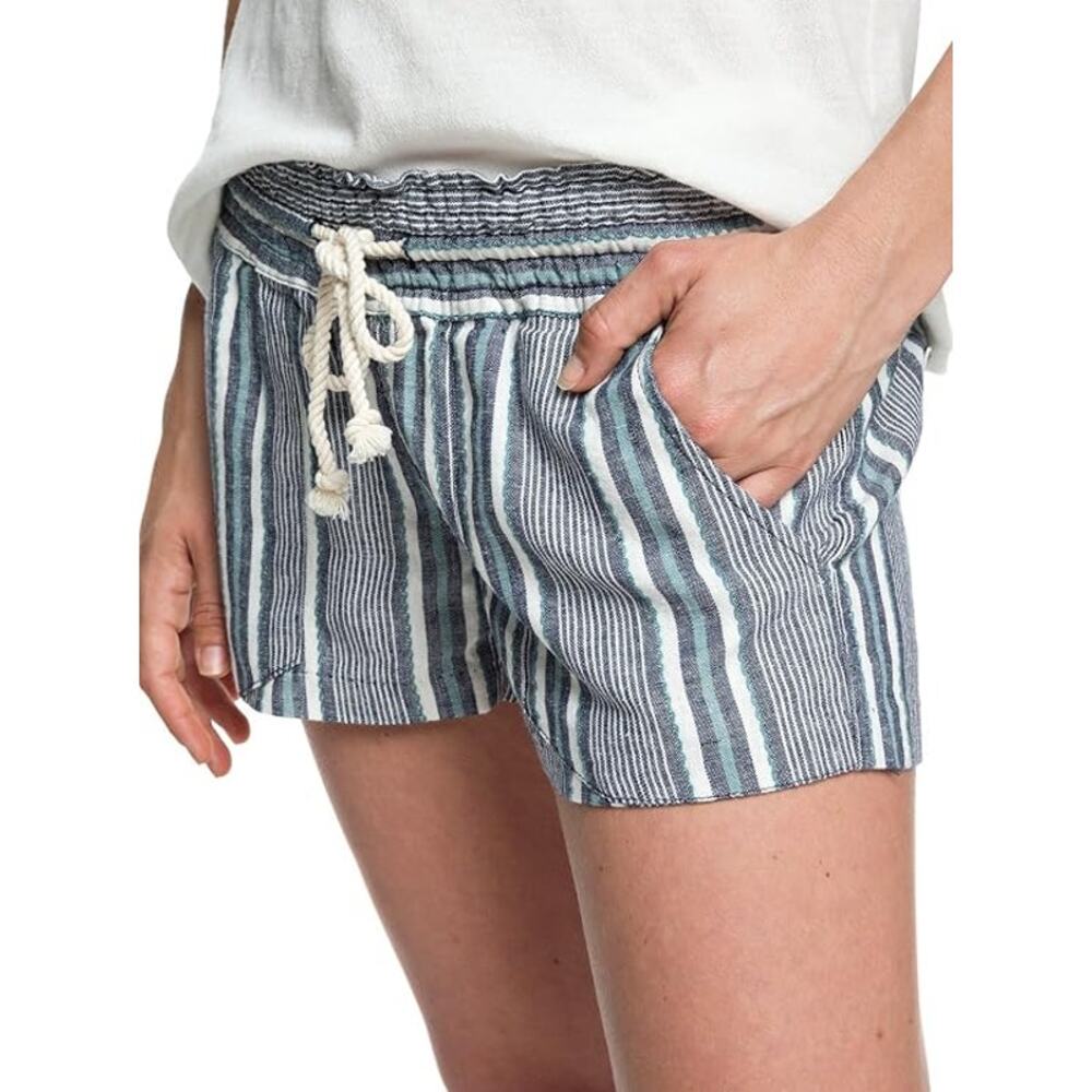 Roxy Oceanside Linen Blend Shorts Size 10 Dress Blues Cherokee Stripe Drawstring